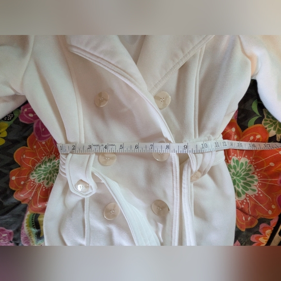 J2 Jou Jou Double Breasted Peacoat White Cream Belted Coat Jacket Sz. M - Picture 8 of 12